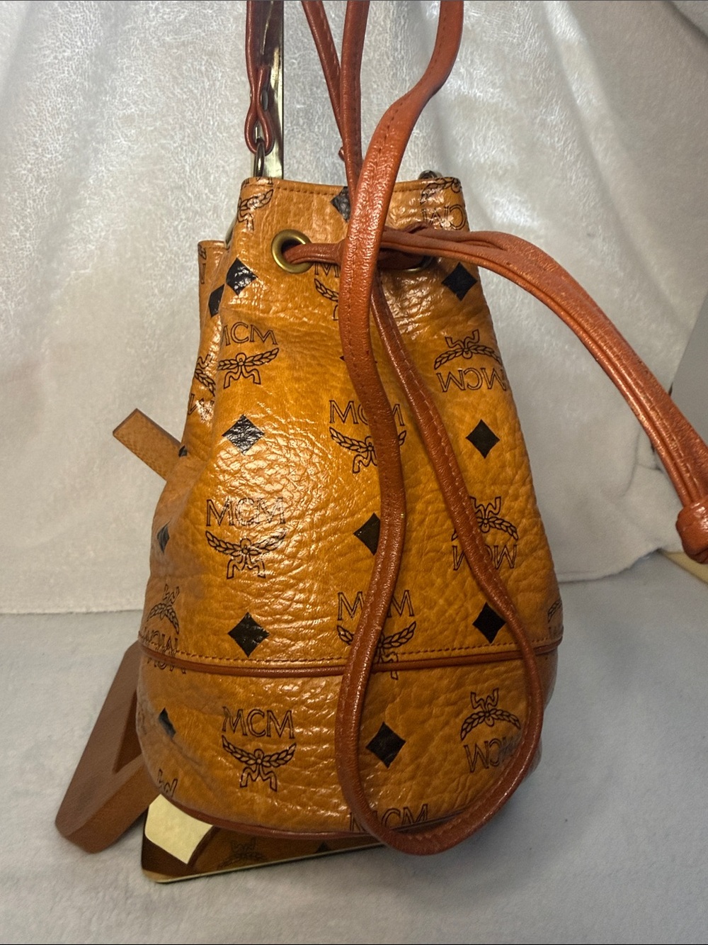 MCM Cognac Visetos Mini Monogram Bucket Crossbody - Picture 2 of 12